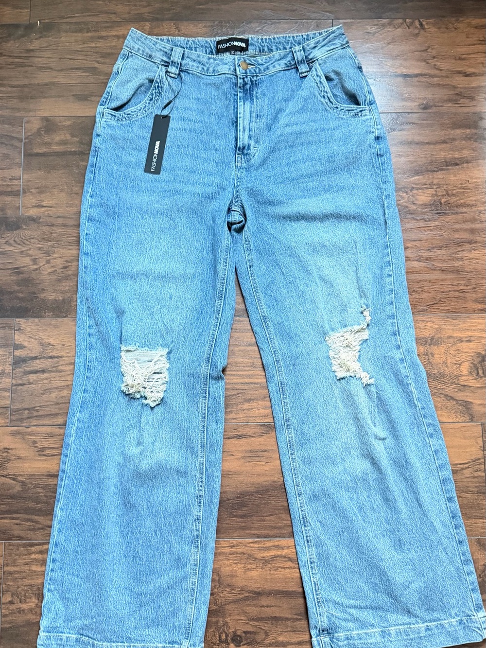 Fashion Nova Light Blue Distressed Wide-Leg Jeans for Women size 15